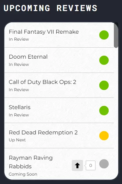 upcoming reviews