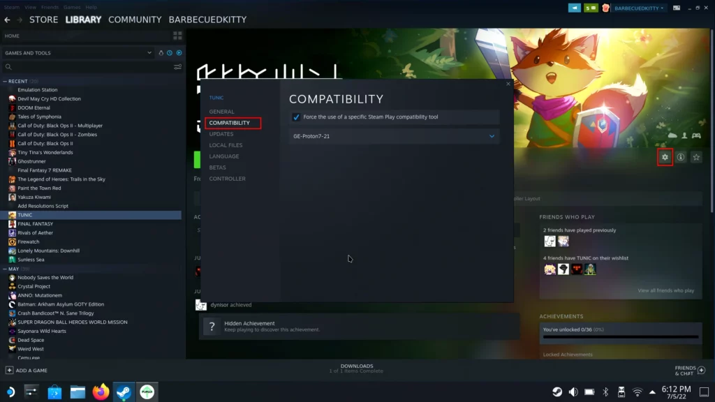 Compatibility Tab for Games on Steam