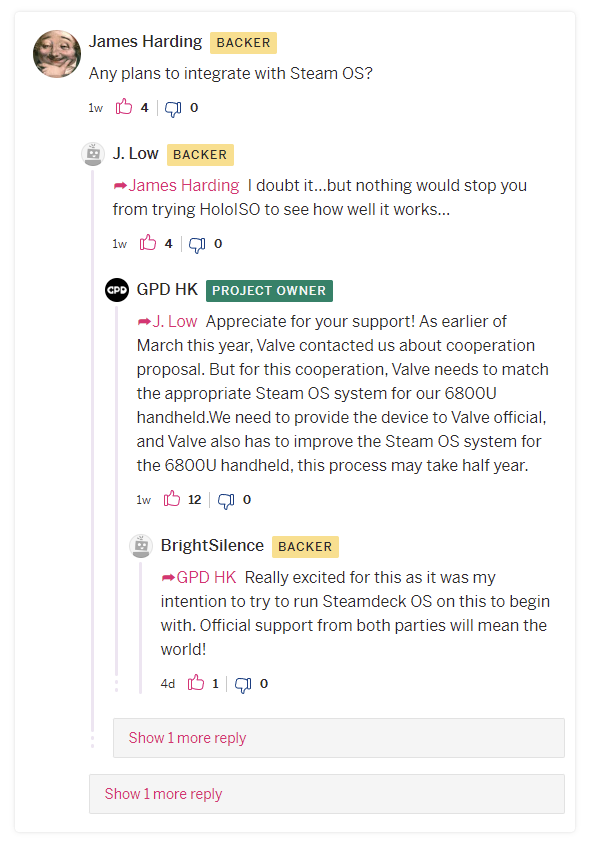 Valve Cooperating With GPD to Expand SteamOS Usage 1 GPD Backer Response