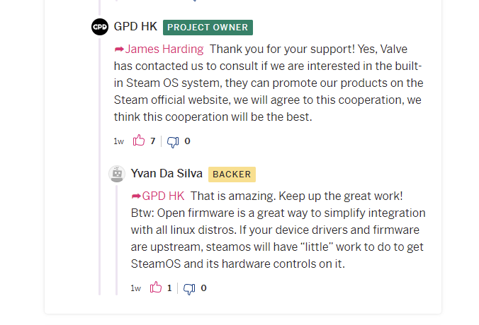 Valve Cooperating With GPD to Expand SteamOS Usage 2 GPD Backer Second Response