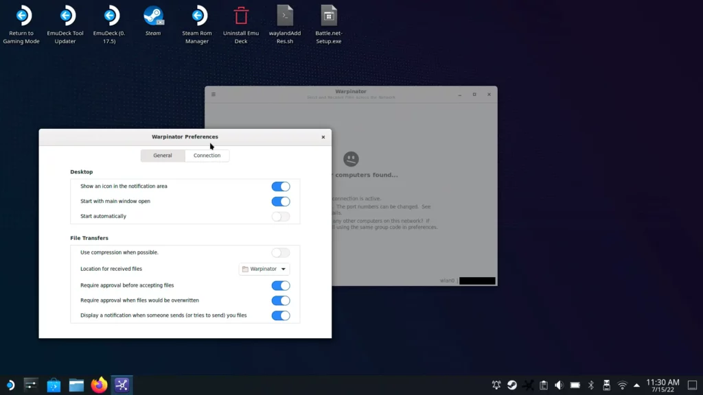 Warpinator: Wirelessly Transfer Files to Steam Deck From a Windows Computer 5 WarpinatorGeneralBAR