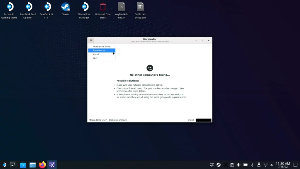 Warpinator: Wirelessly Transfer Files to Steam Deck From a Windows Computer 4 WarpinatorPreferencesBAR