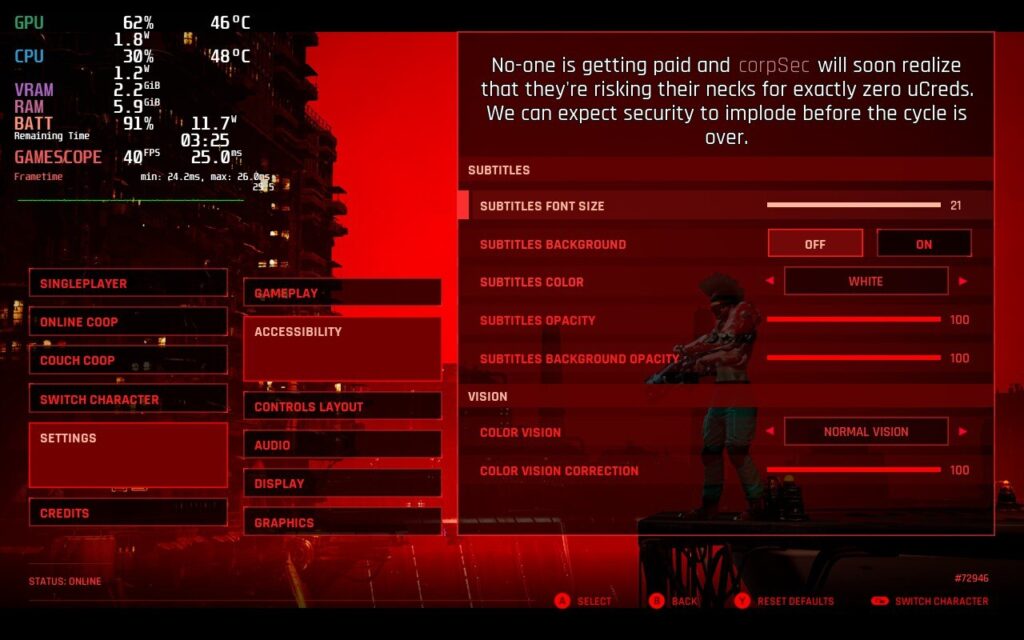 The Ascent accessibility settings
