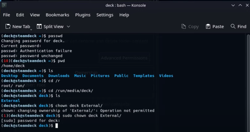 External Storage - Steam Deck Library Beyond SD Cards 8 Running ls and chown
