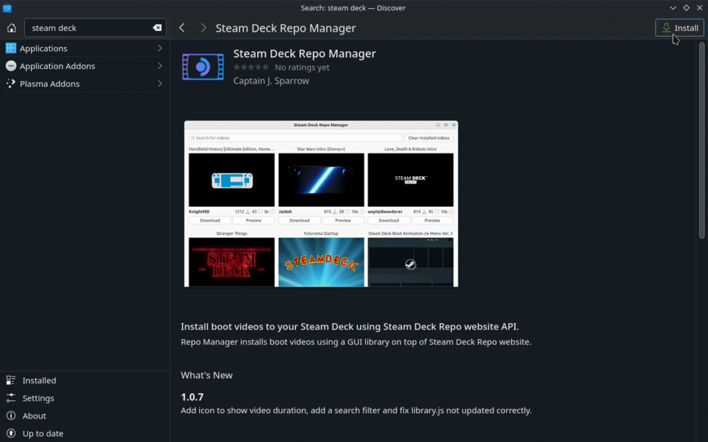 Steam Deck Repo Manager - A Boot Video GUI 1 Steam Deck Repo Manager for Boot Videos in Discover