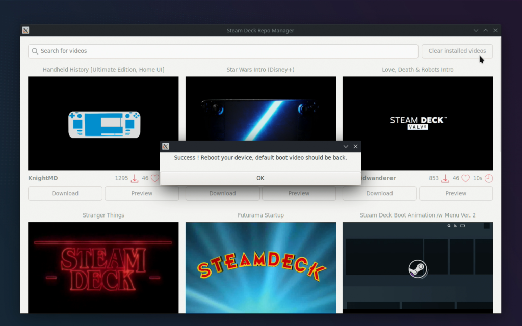 Steam Deck Repo Manager - A Boot Video GUI 5 SDRMDownload