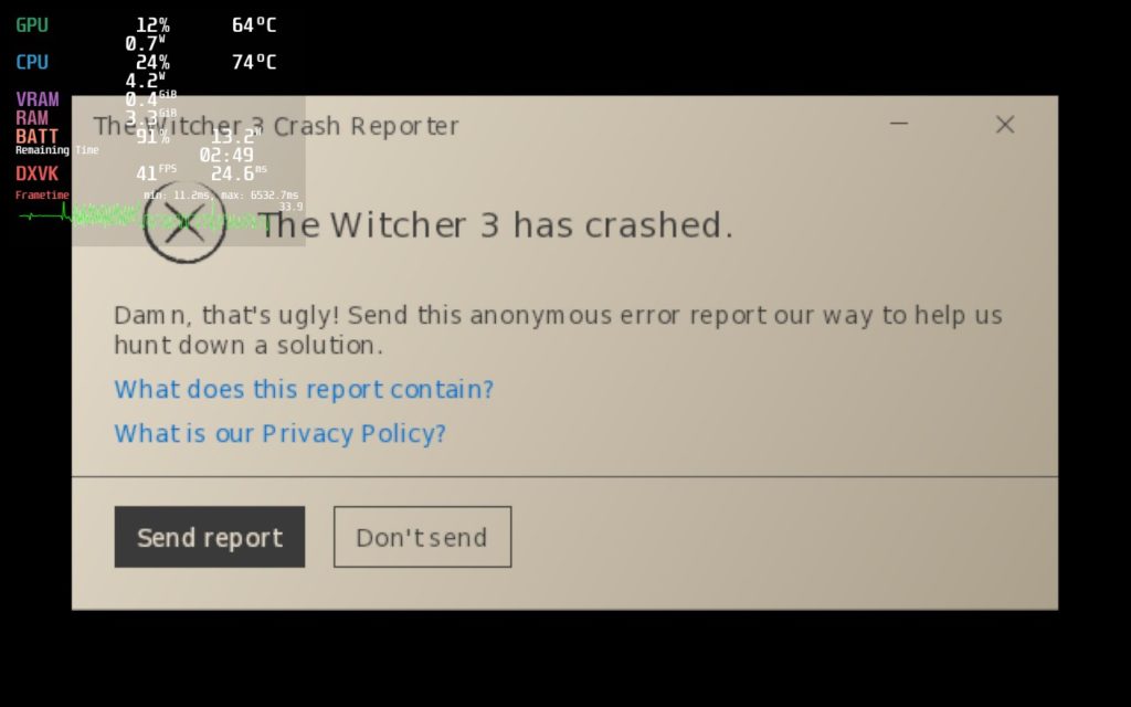 Witcher 3 Next-Gen Update: Issues with DX12 1 Witcher 3 Error