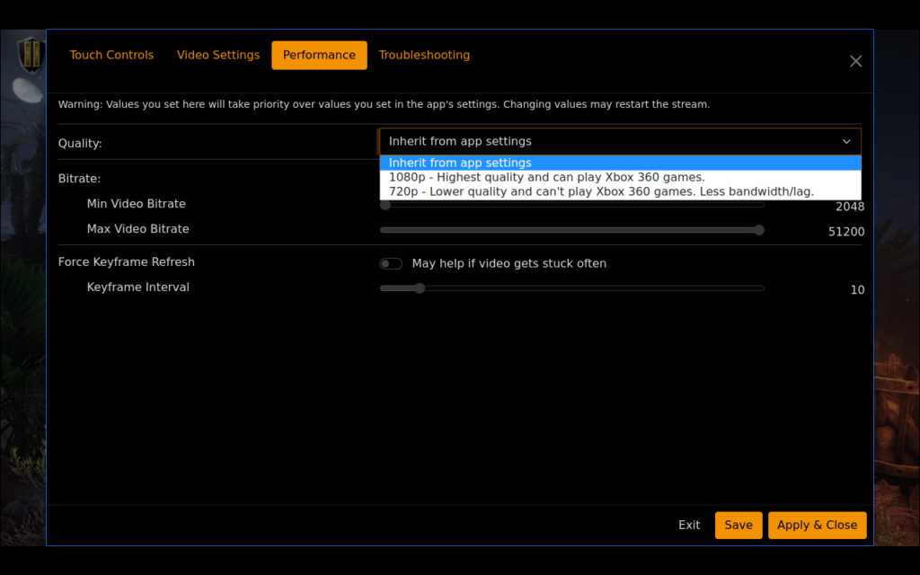 xbPlayPerformanceSettings