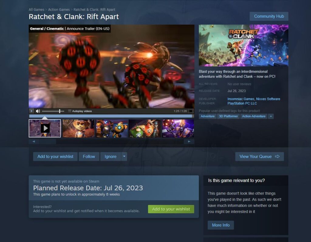 Ratchet & Clank: Rift Apart is Coming to Steam in July! 1 Ratchet & Clank: Rift Apart Steam Store Page