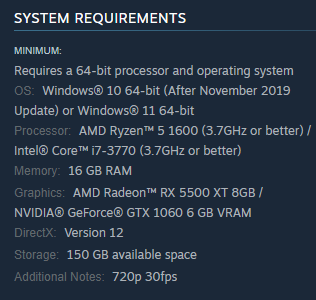 Starfield on Steam Deck - Will It Run? 11 ForspokenMinimum