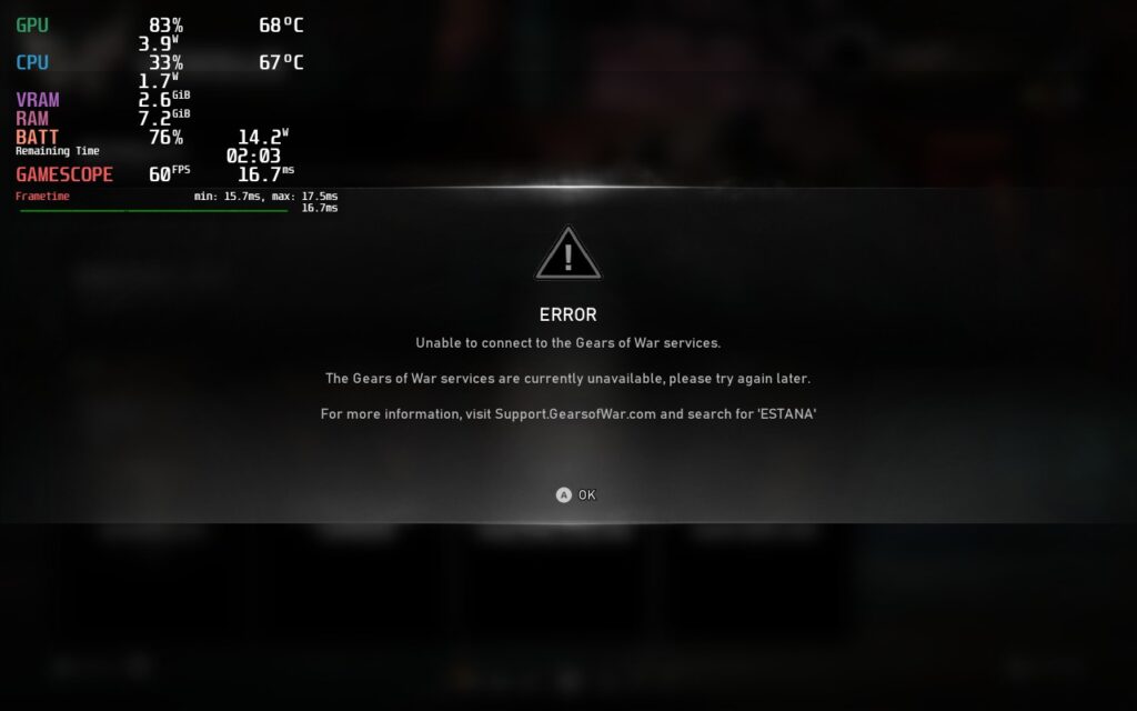 Gears 5 Gets Steam Deck Update - Online Multiplayer Still Not Working 2 Gears5Error