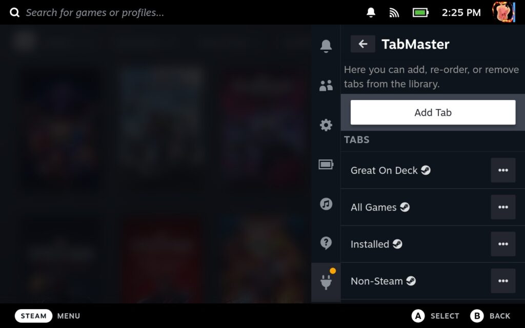 Create Custom Library Tabs on Steam Deck with TabMaster 3 TabMasterAddTab