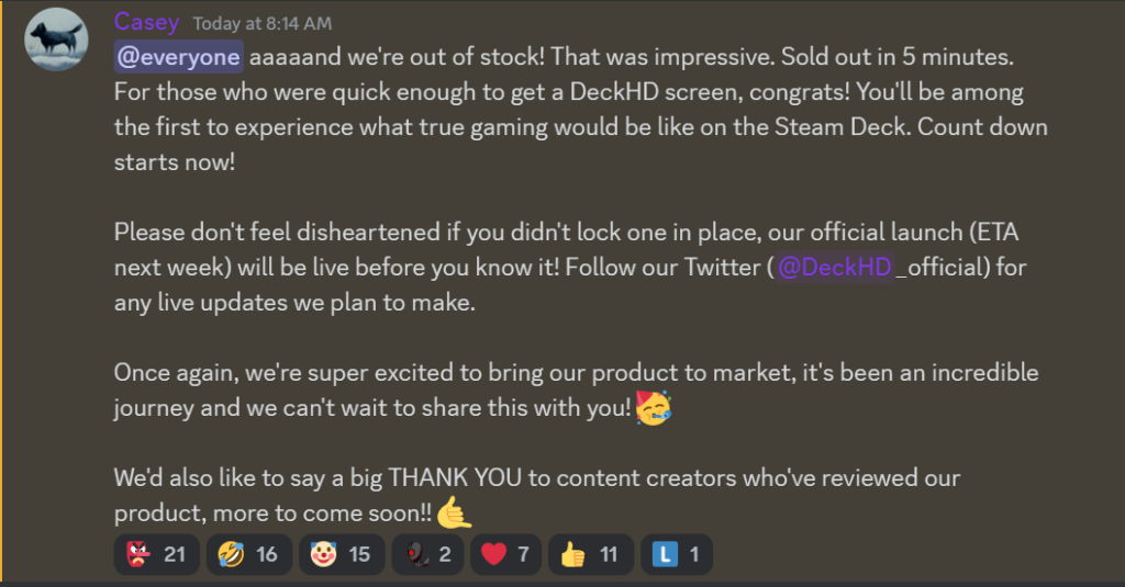 DeckHD Screen Pre-Sale Sells Out in 5 Minutes - Official Launch Next Week 2 DeckHDAnnouncementDiscord