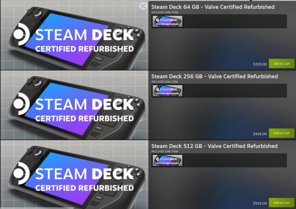Certified Refurbished Steam Decks Now Live on Steam and Gamestop 2 SDCertRefurbOptions