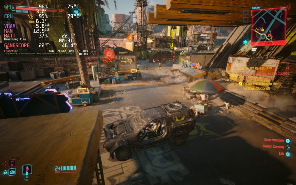 How Cyberpunk 2077: Phantom Liberty Runs on Steam Deck - First Impressions 5 Cyberpunk2077PhantomLibertyDriving2