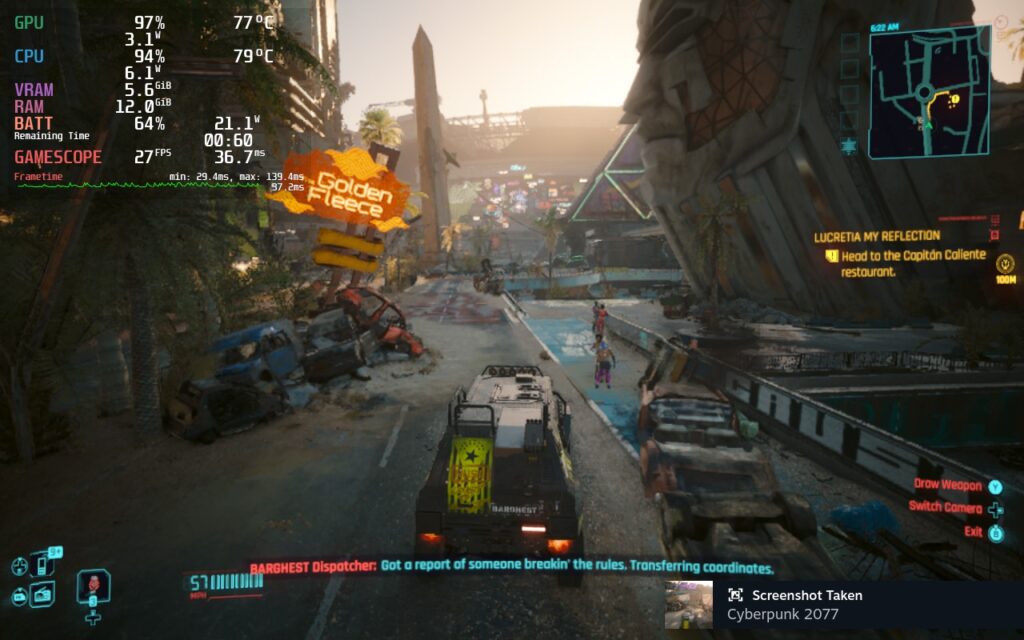 How Cyberpunk 2077: Phantom Liberty Runs on Steam Deck - First Impressions 6 Cyberpunk2077PhantomLibertyDriving3