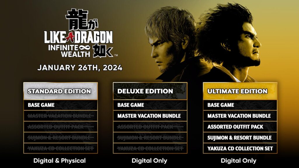 Like a Dragon Direct Highlights - Gameplay Overviews and Release Dates 14 InfiniteWealthEditionComparison