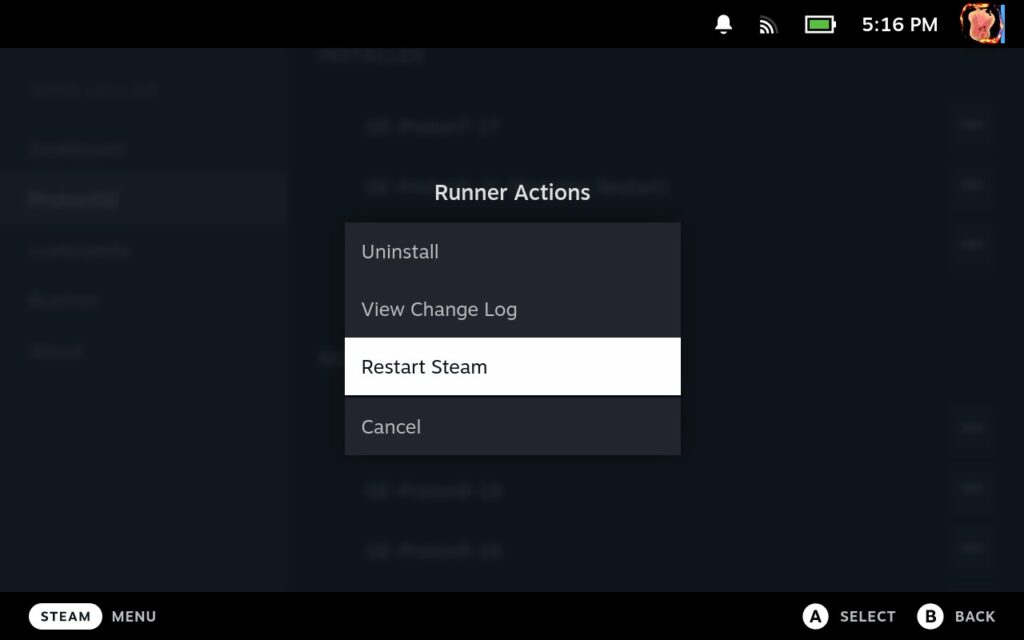 The Easiest Way to Get Proton GE Updates With the Wine Cellar Plugin 5 WineCellarRestartSteam