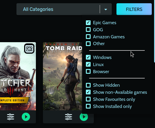 Heroic Launcher Adds Custom Category Support in 2.11.0 Update 2 HeroicLauncher2110Filter