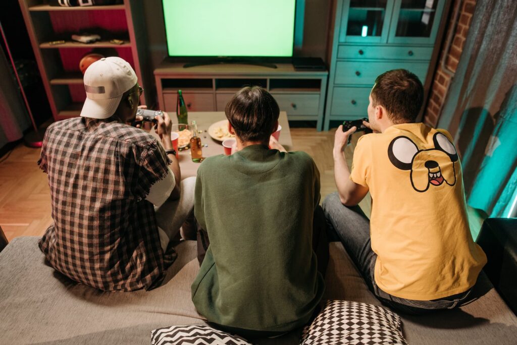 Friends playing party games