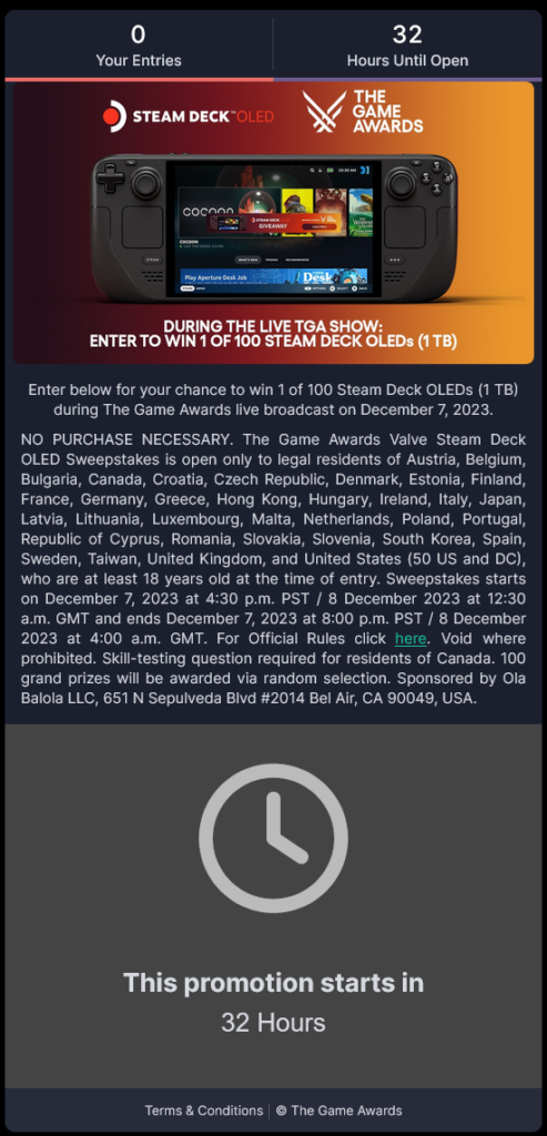 The Game Awards is Giving Away 100 Steam Deck OLEDs During Show 1 SteamDeckOLEDSweepstakesGiveawayTheGameAwards
