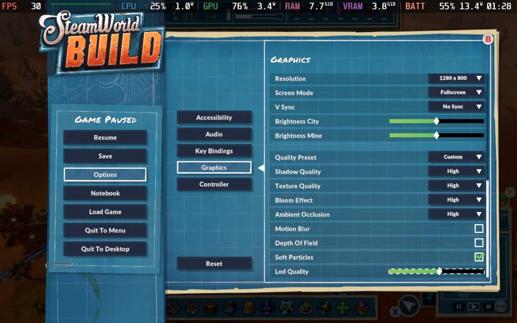 SteamWorld Build 4 30FPSSettings