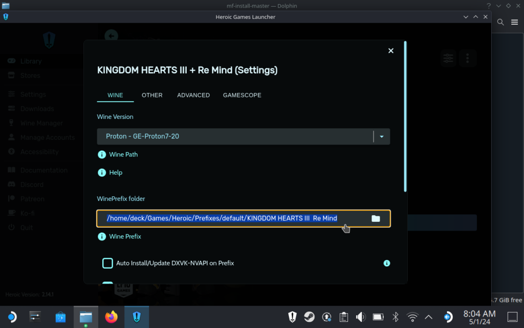 How to Play Kingdom Hearts 3, 0.2, and Melody of Memory on the Steam Deck 7 KingdomHearts3CustomWinePrefix