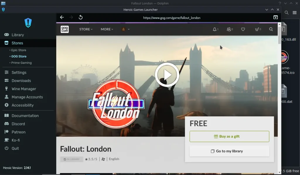 How to Play The Fallout 4: London Mod on Steam Deck 4 HeroicLauncherFindFallout4LondonGOG
