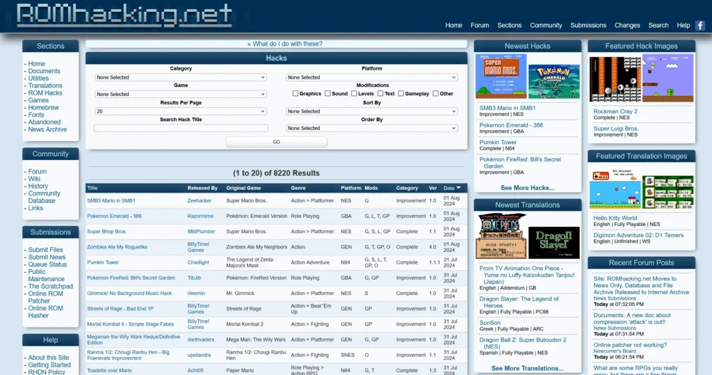 ROM Hacking Website ROMhacking.net Moving to News Only 1 Screenshot 2024 08 02 at 00 13 03 Romhacking.net Hacks