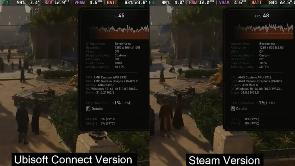 Assassin's Creed: Mirage's Steam Release Is Great For Steam Deck - Steam Vs. Ubisoft Connect Comparison 3 AssassinsCreedMirageBenchmarkComparison