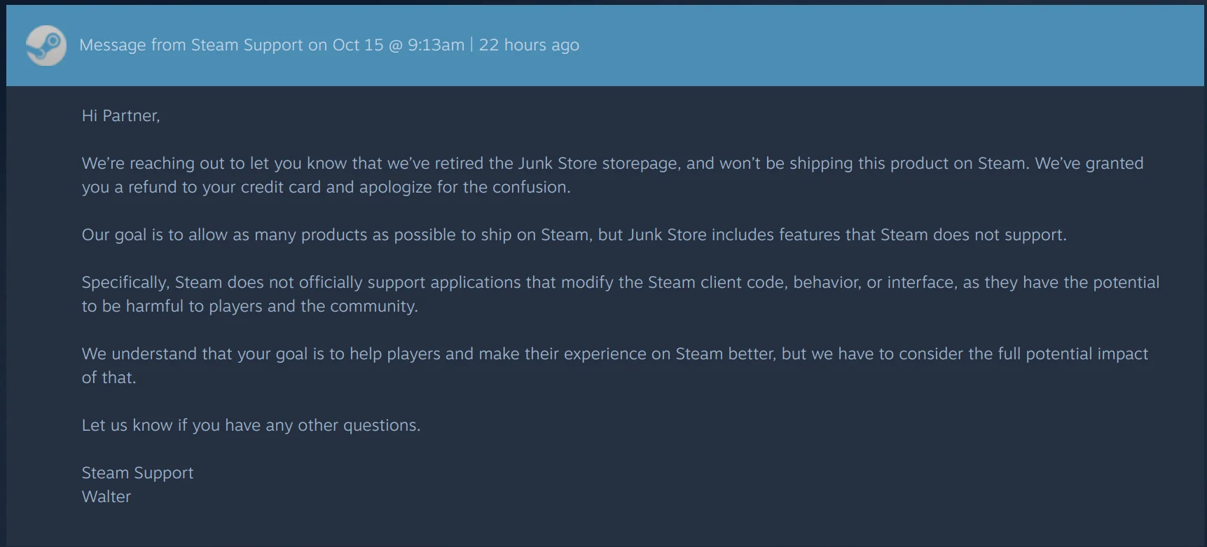 Valve removed Junk Store From Steam Due To Features Steam Doesn't Support 1 JunkStoreSteamSupport1