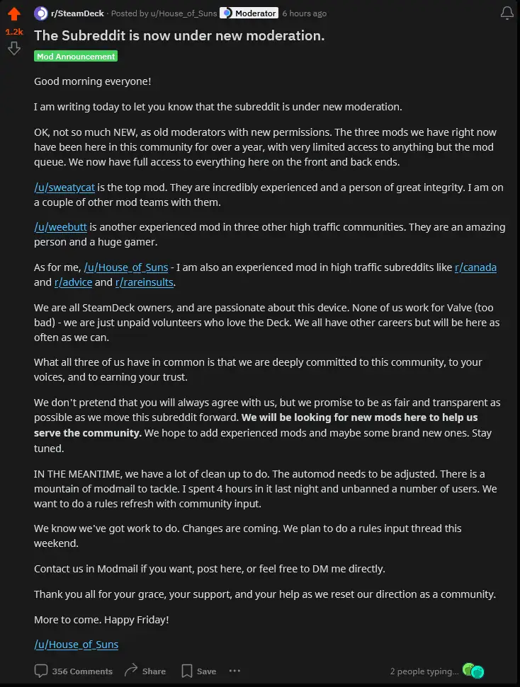 The Steam Deck Subreddit Head Mod Is Gone - And We Are Unbanned 1 Screenshot 2024 10 04 at 10 53 54 The Subreddit is now under new moderation. SteamDeck