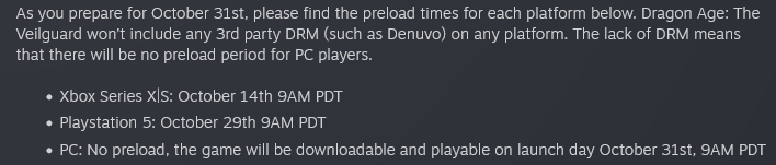 Dragon Age: The Veilguard Confirmed To Have No Denuvo Or Any DRM on PC 2 Screenshot 2024 10 15 at 20 12 14 Dragon Age™ The Veilguard PC Detailed Specifications Spotlight Steam News