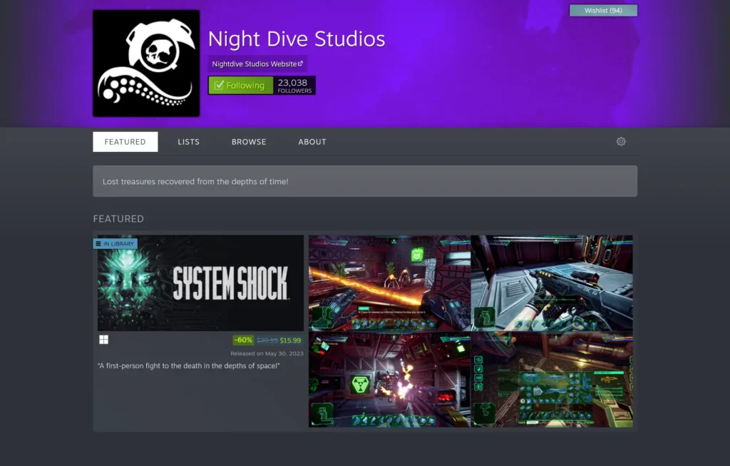 The Best Studios With Steam Deck Compatible Games - 2024 Edition 2 Screenshot 2024 11 05 at 02 52 58 Steam Publisher Night Dive Studios