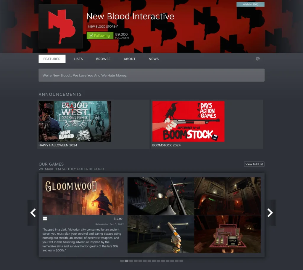 The Best Studios With Steam Deck Compatible Games - 2024 Edition 3 Screenshot 2024 11 05 at 02 54 14 Steam Developer New Blood Interactive