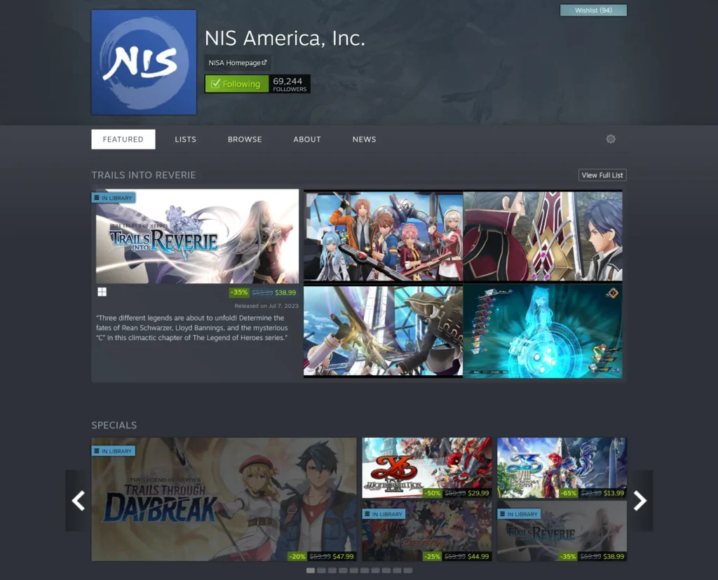 The Best Studios With Steam Deck Compatible Games - 2024 Edition 4 Screenshot 2024 11 05 at 02 55 59 Steam Developer NIS America Inc