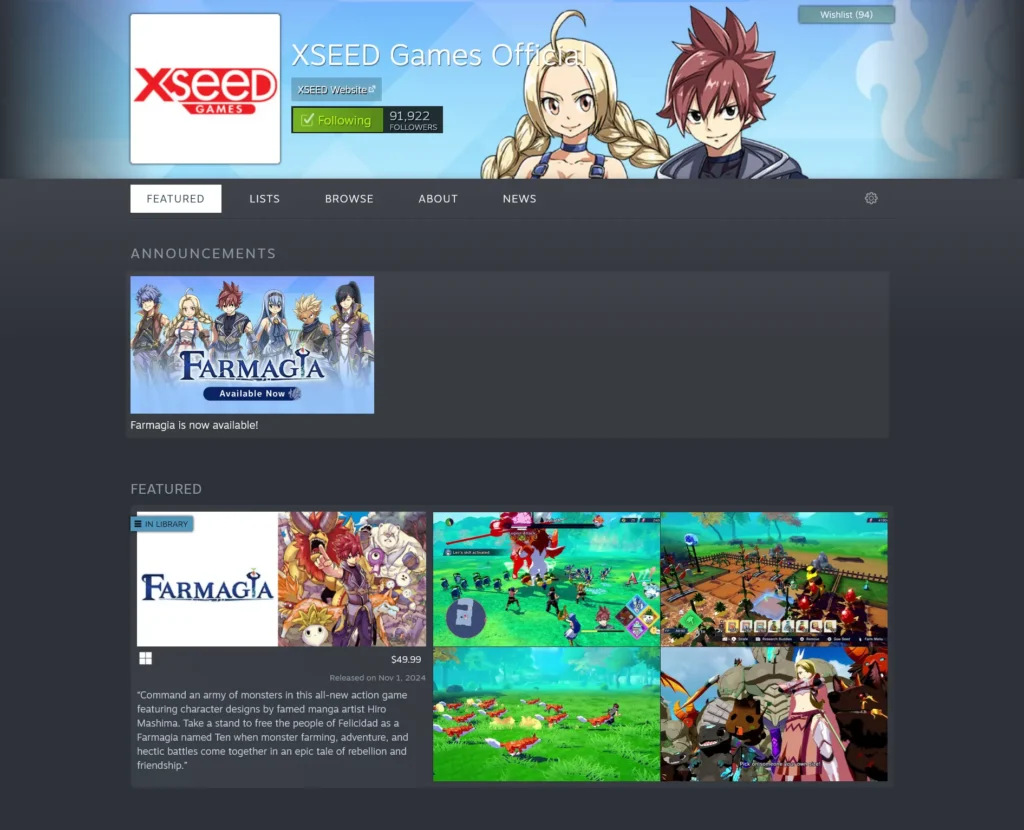The Best Studios With Steam Deck Compatible Games - 2024 Edition 7 Screenshot 2024 11 05 at 02 59 05 Steam Developer XSEED Games Official