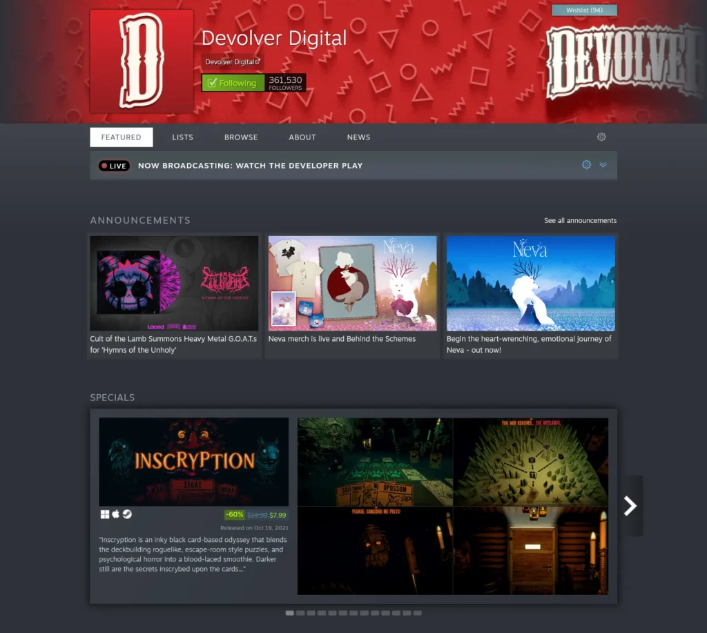 The Best Studios With Steam Deck Compatible Games - 2024 Edition 12 Screenshot 2024 11 05 at 03 04 59 Steam Developer Devolver Digital