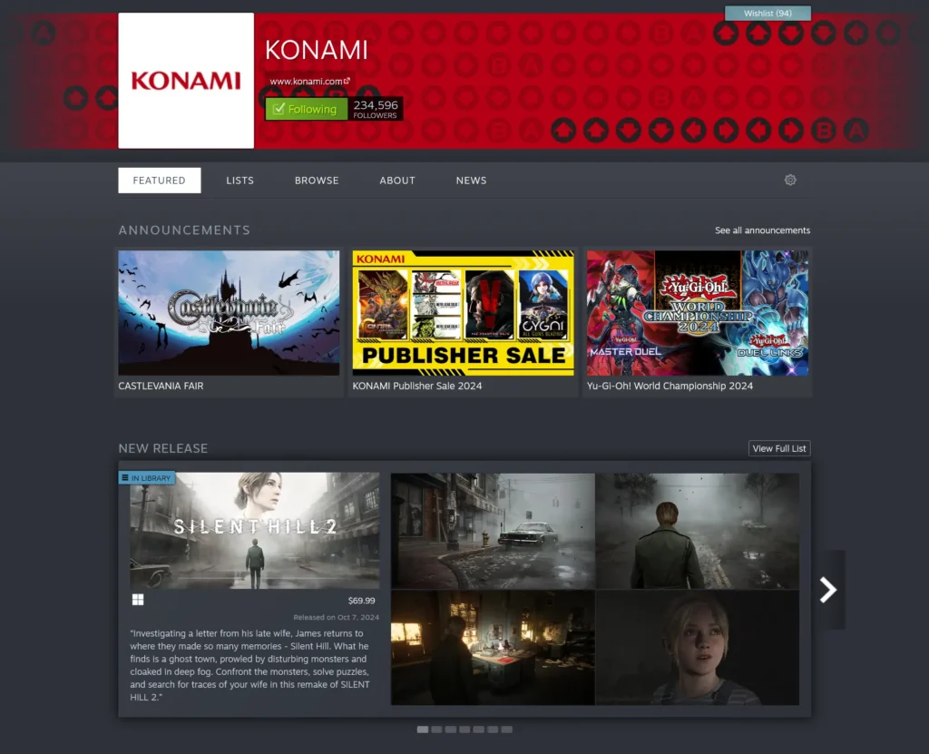 The Best Studios With Steam Deck Compatible Games - 2024 Edition 13 Screenshot 2024 11 05 at 03 09 08 Steam Developer KONAMI
