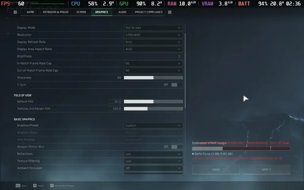 Delta Force is Out Now, Here's Our Experience on the Steam Deck 1 DeltaForceSettings1