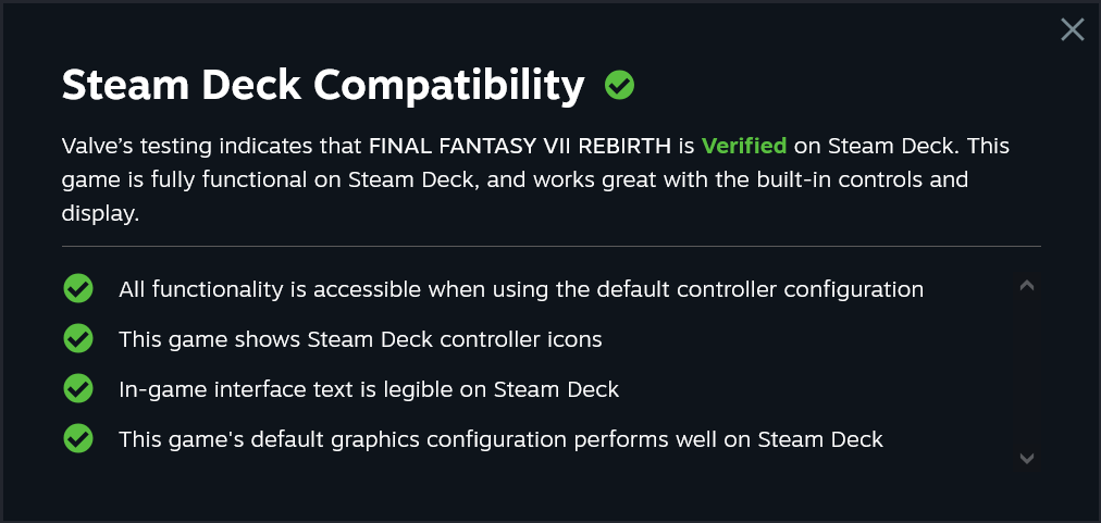 Final Fantasy 7 Rebirth Has Been Rated Steam Deck Verified Ahead Of Release 2 Screenshot 2025 01 16 at 06 46 24 Save 30 on FINAL FANTASY VII REBIRTH on Steam