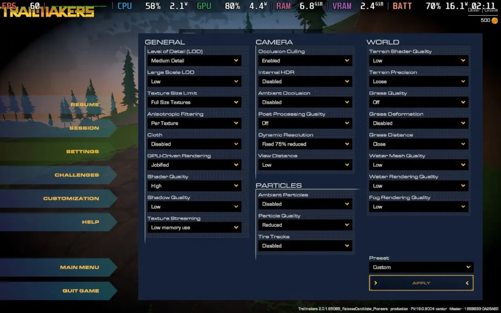 Trailmakers 2.0 Update Revitalizes the Game, and Plays Great on Steam Deck 4 TrailmakersPerformanceSettings 1