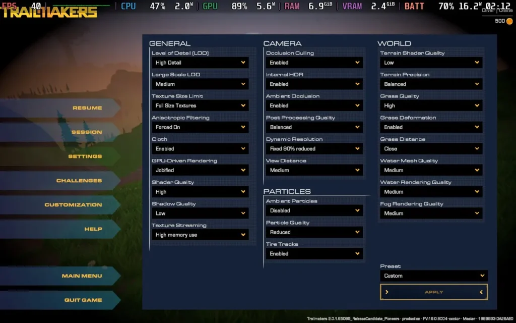 Trailmakers 2.0 Update Revitalizes the Game, and Plays Great on Steam Deck 7 TrailmakersQualitySettings 1