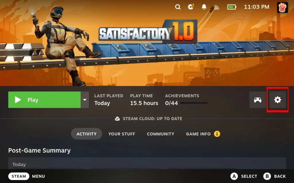 How To Enable Controller Support For Satisfactory on Steam Deck 2 SatisfactoryGameDetailsPageCogwheel