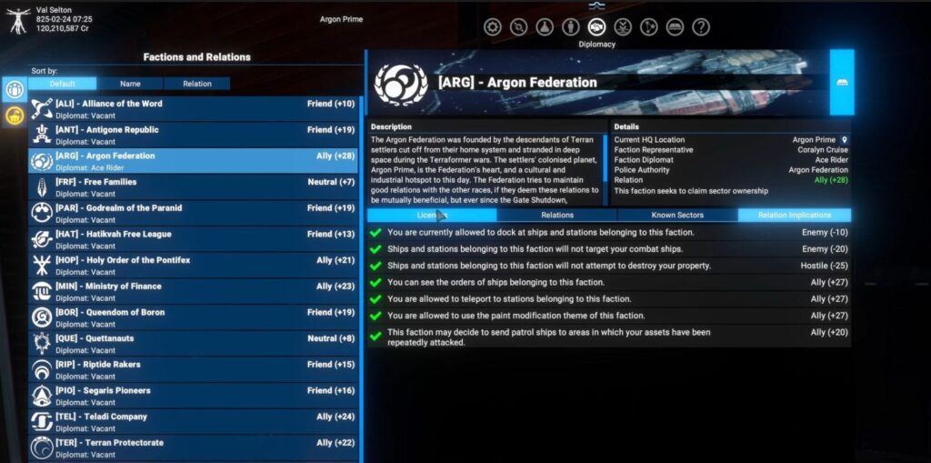 8.00 Public Beta (Diplomacy Update) for X4: Foundations is now live 2 Diplomacy tab X4 Foundations