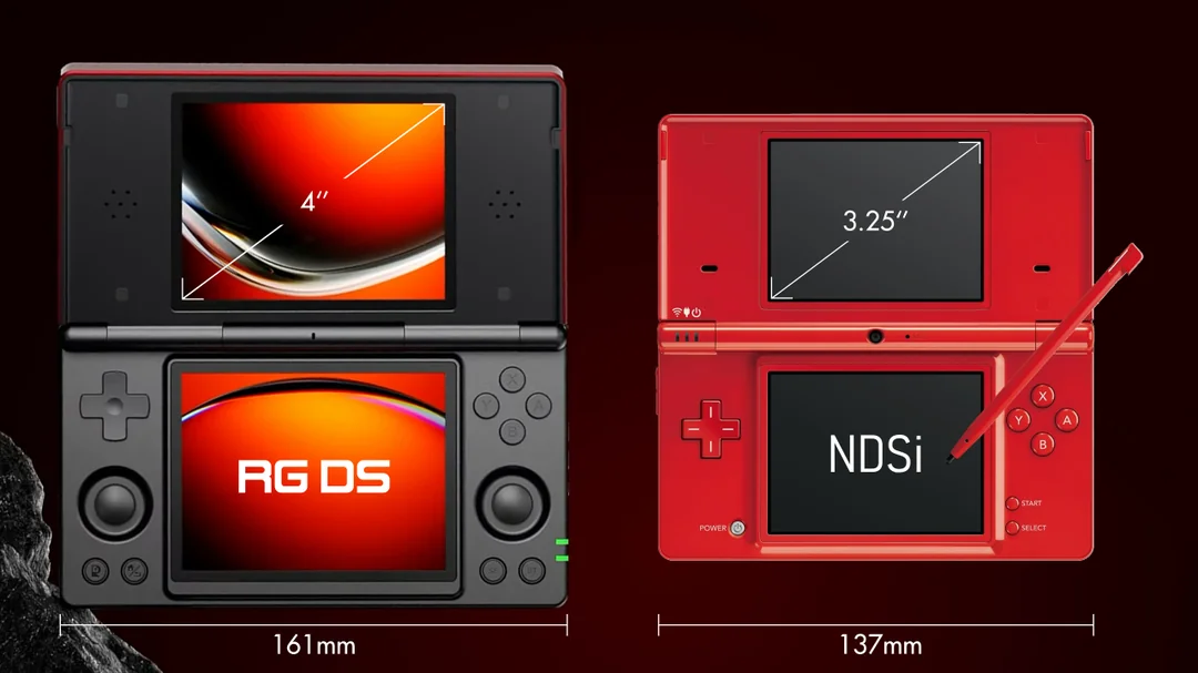 New Anbernic RG DS Screenshots Compare Size To Nintendo DSi And DSi XL 2 AnbernicRGDSCompNDSi