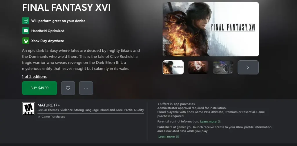 Final Fantasy 16 Gets Optimization For Xbox Ally, But Only On The Microsoft/Xbox Store 2 Screenshot 2025 10 16 142755