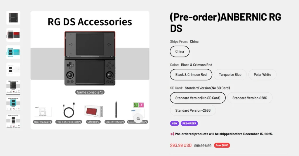 Anbernic RG DS Pre-Orders Are Now Live And Will Be Shipped Before December 15th 1 Anbernic RG DS store page