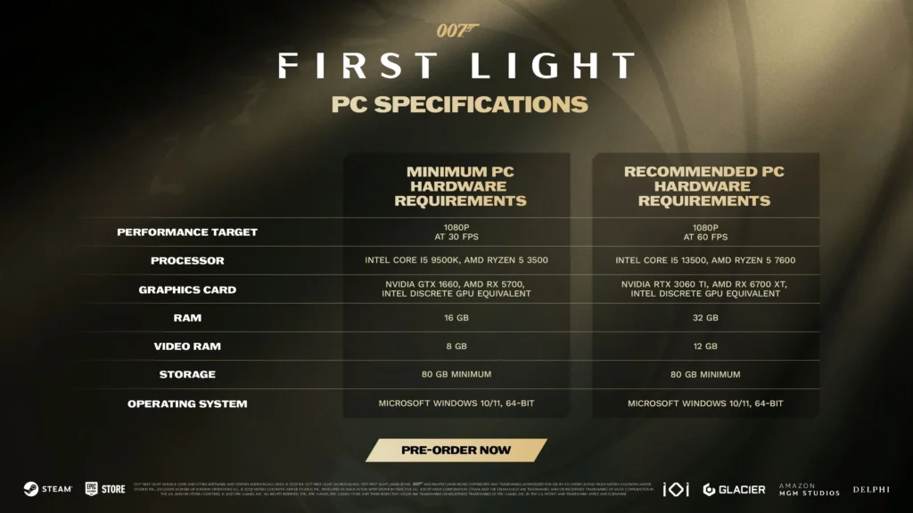 007 First Light's PC Specs Have Been Revealed, And It May Be Playable On Steam Deck 1 007 First Light Specs Sheet