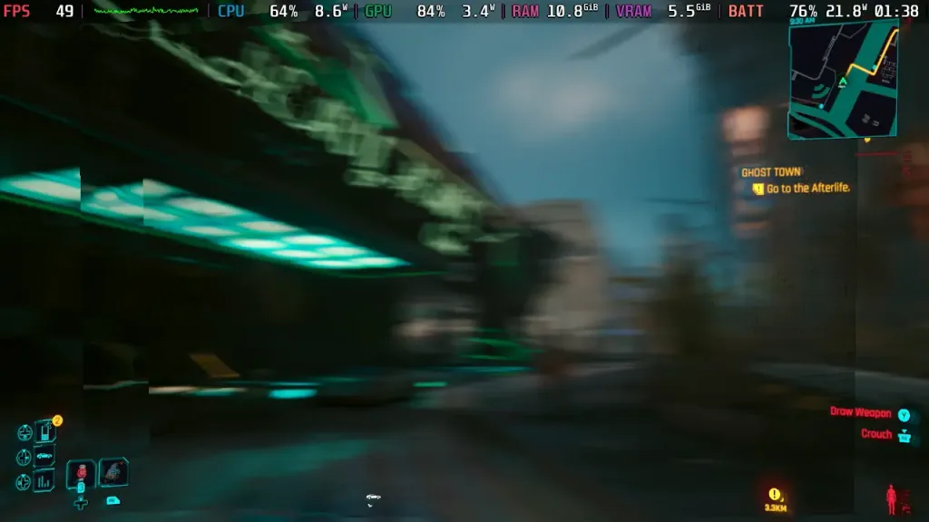 DLSS Multi-Frame Generation Is Now Easier To Enable On Steam Deck, And It Makes Gameplay Worse 3 Cyberpunk2077DLSSMultiFrameGenGhosting